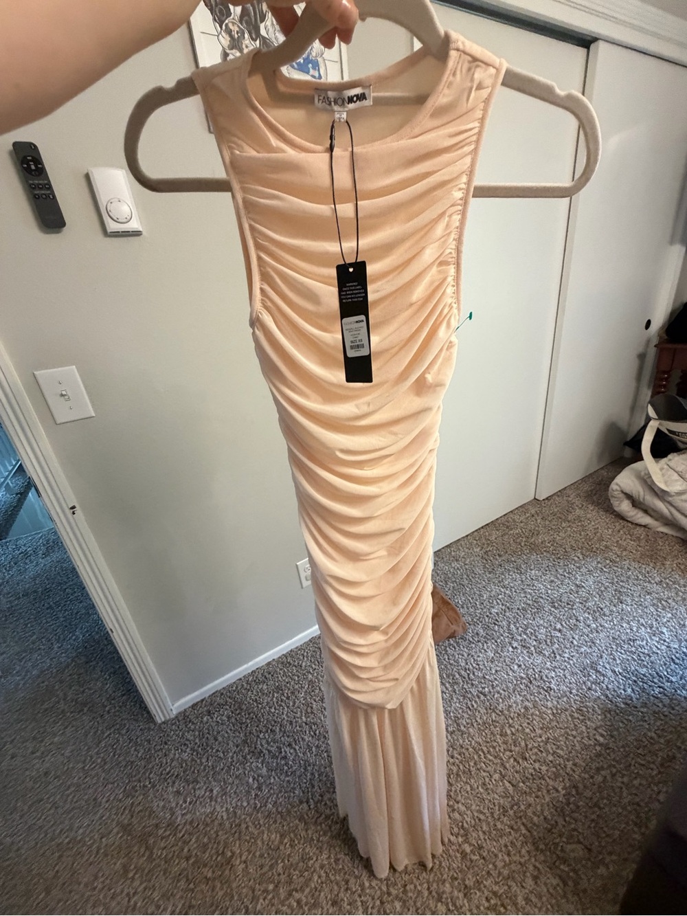 Fashion Nova Ruched Sleeveless Maxi Dress in Blush